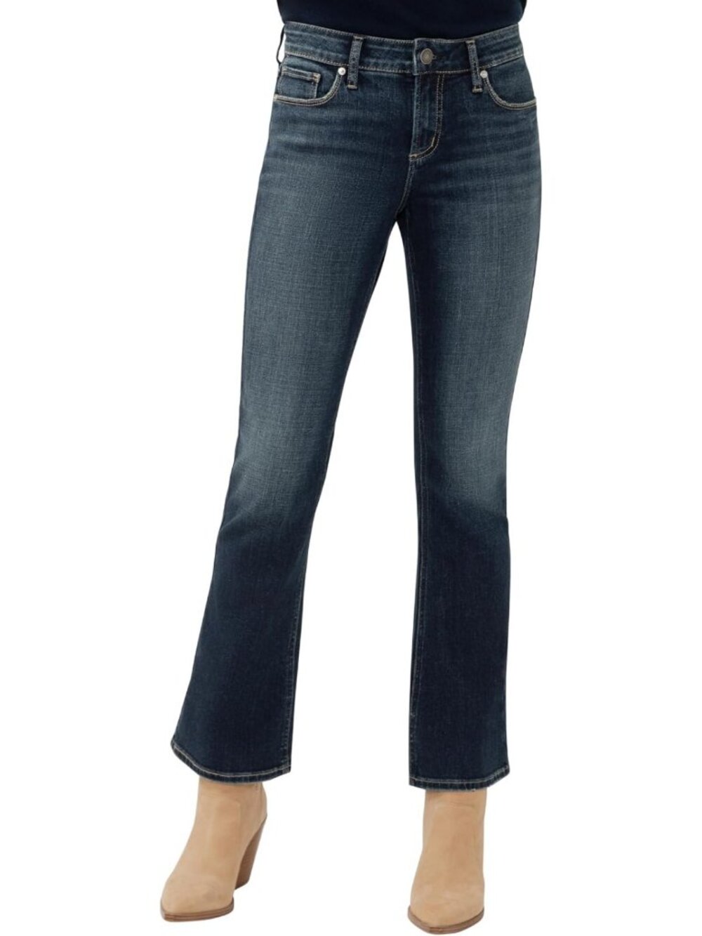 Mid Rise Straight Leg Jeans for Women - Stylish Silver Wash Denim, Perfect Fit